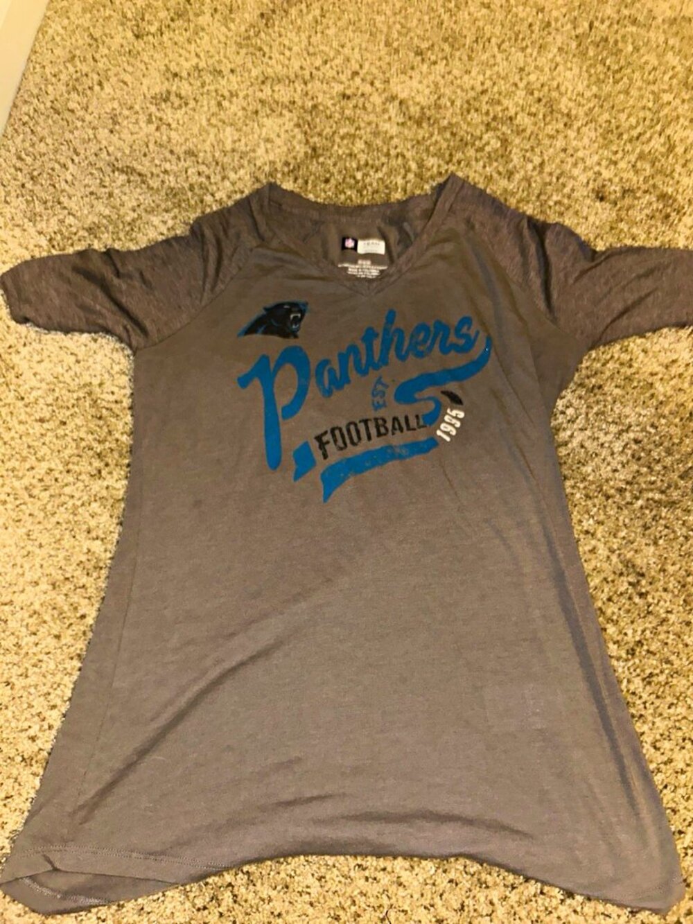Carolina Panthers Women’s Gray V-Neck Shirt Size M